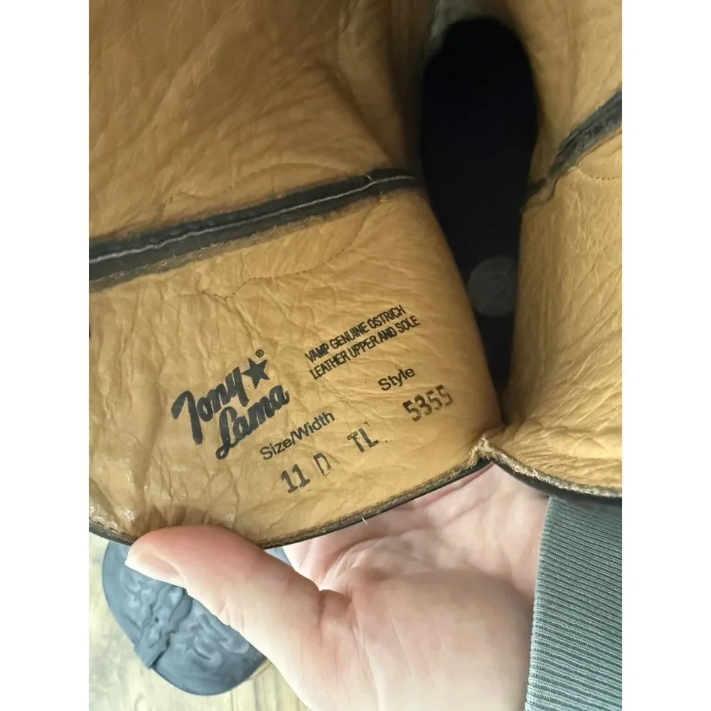 TONY LAMA 11 D Moore Western Boots Ostrich Black Sqaure Toe Cowboy Full Quill